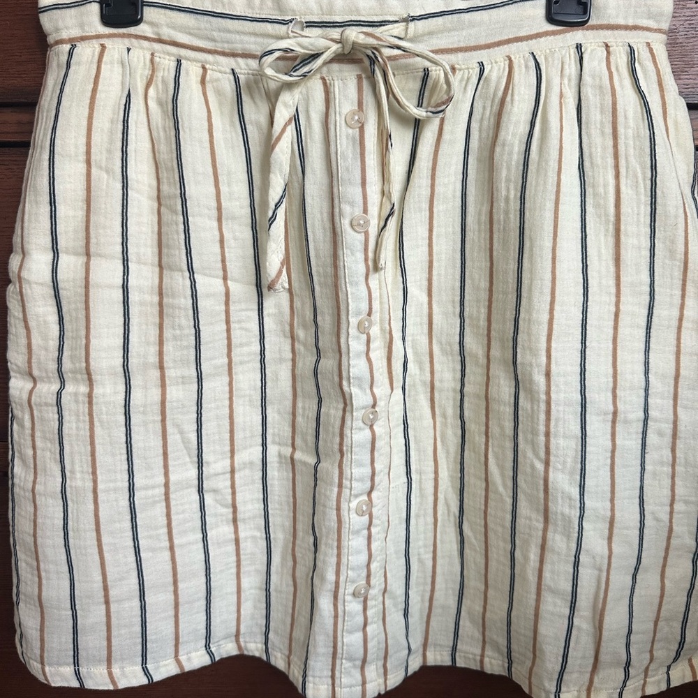 Thread & Supply Beige and Blue Striped Mini Skirt